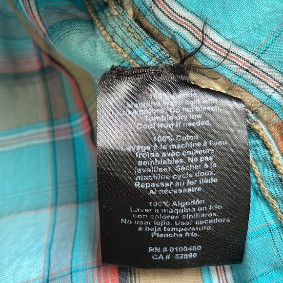 KAVU light blue plaid button short sleeve shirt medium - Picture 5 of 5